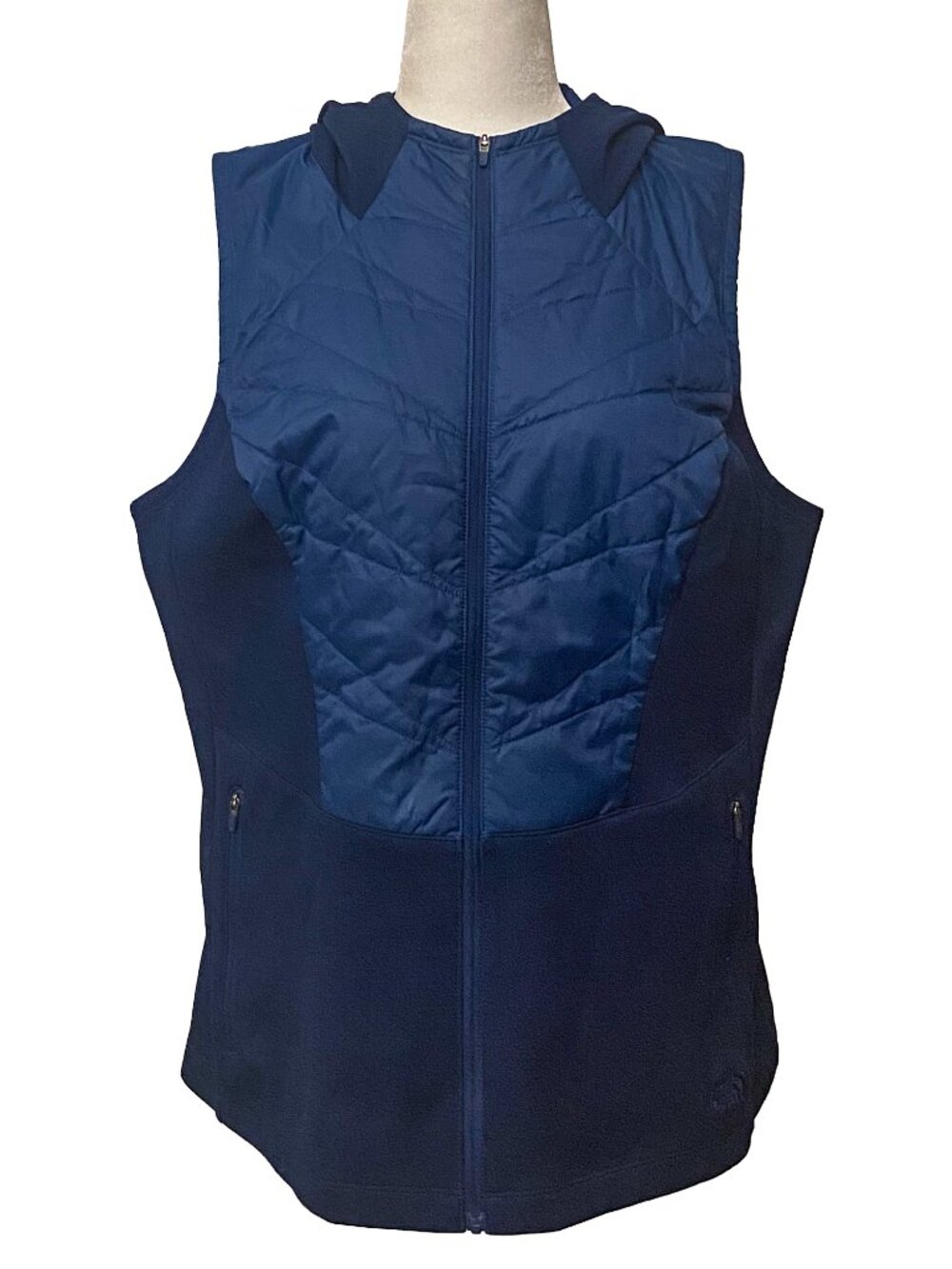 The North Face Motivation Hooded Hybrid Vest Blue XL FlashDry Quilted Fleece